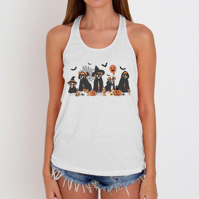 Five Witch Boxer Dog Halloween Boxer Dog Spooky Season Women Women's Knotted Racerback Tank