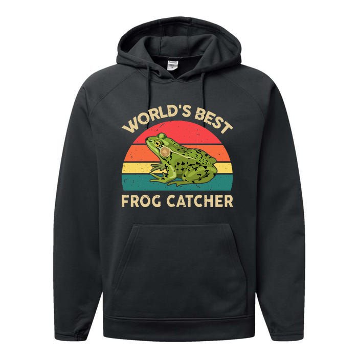 Funny Worlds Best Frog Catcher Frog Hunter Performance Fleece Hoodie