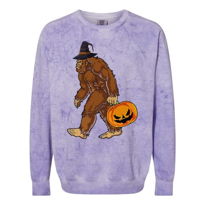 Funny Witch Bigfoot Pumpkin Halloween Costume Colorblast Crewneck Sweatshirt