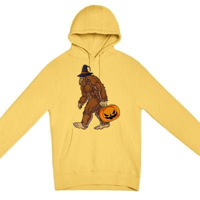 Funny Witch Bigfoot Pumpkin Halloween Costume Premium Pullover Hoodie