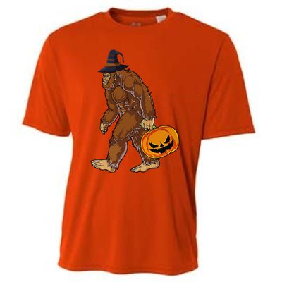 Funny Witch Bigfoot Pumpkin Halloween Costume Cooling Performance Crew T-Shirt