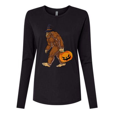 Funny Witch Bigfoot Pumpkin Halloween Costume Womens Cotton Relaxed Long Sleeve T-Shirt