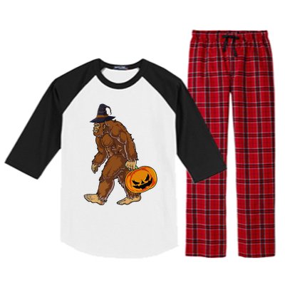 Funny Witch Bigfoot Pumpkin Halloween Costume Raglan Sleeve Pajama Set