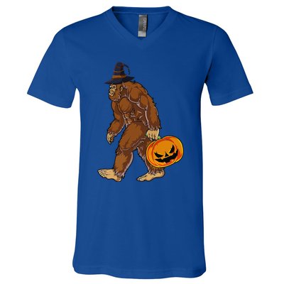 Funny Witch Bigfoot Pumpkin Halloween Costume V-Neck T-Shirt