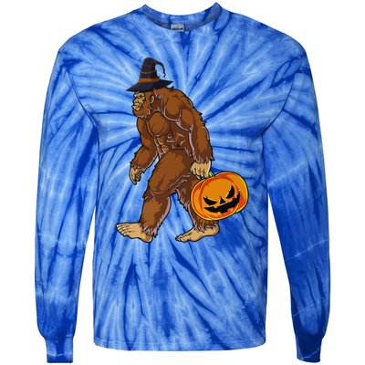 Funny Witch Bigfoot Pumpkin Halloween Costume Tie-Dye Long Sleeve Shirt