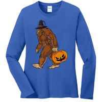 Funny Witch Bigfoot Pumpkin Halloween Costume Ladies Long Sleeve Shirt