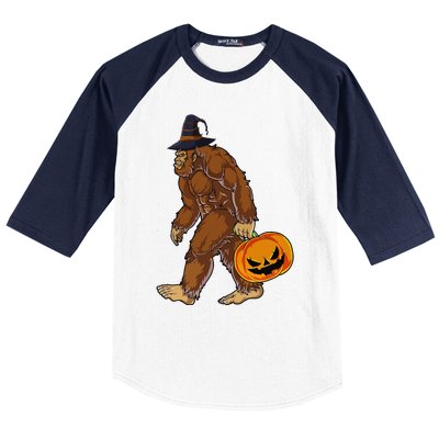 Funny Witch Bigfoot Pumpkin Halloween Costume Baseball Sleeve Shirt