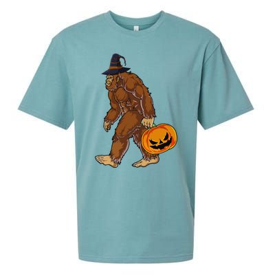 Funny Witch Bigfoot Pumpkin Halloween Costume Sueded Cloud Jersey T-Shirt