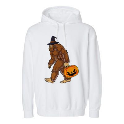 Funny Witch Bigfoot Pumpkin Halloween Costume Garment-Dyed Fleece Hoodie