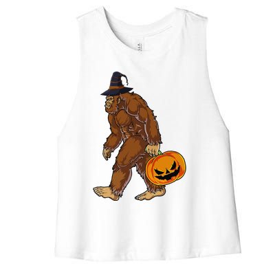 Funny Witch Bigfoot Pumpkin Halloween Costume Women's Racerback Cropped Tank