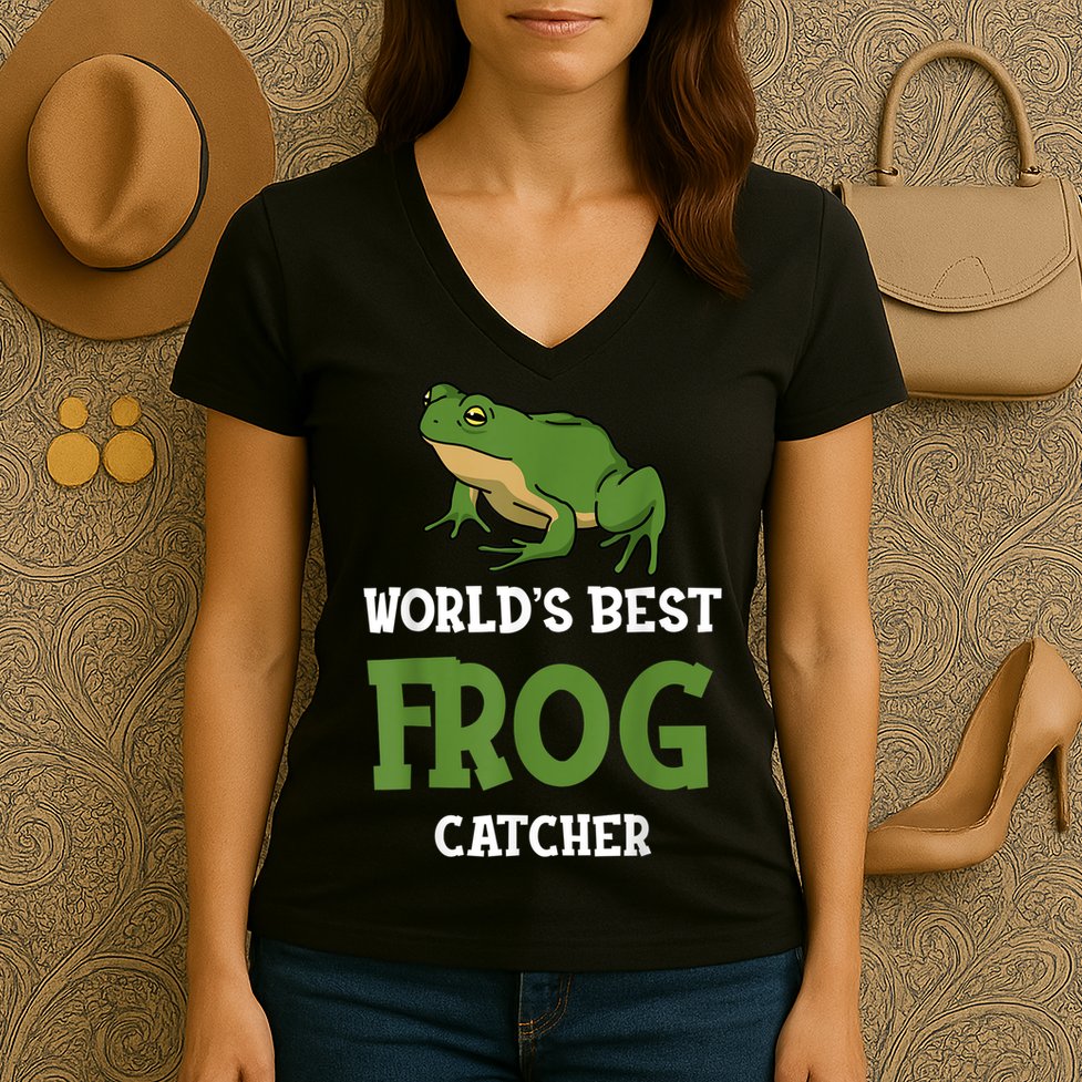 Frog World's Best Frog Catcher Boys Girls Frog Hunter Women's V-Neck T-Shirt