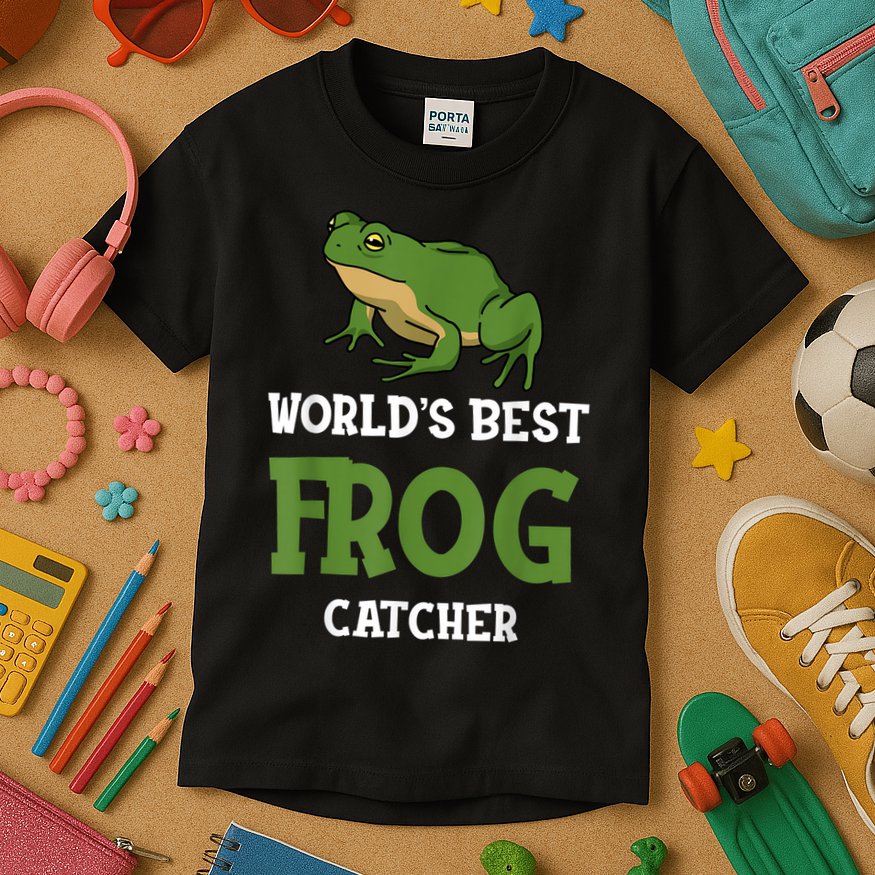 Frog World's Best Frog Catcher Boys Girls Frog Hunter Kids T-Shirt