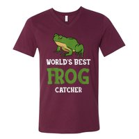 Frog World's Best Frog Catcher Boys Girls Frog Hunter V-Neck T-Shirt