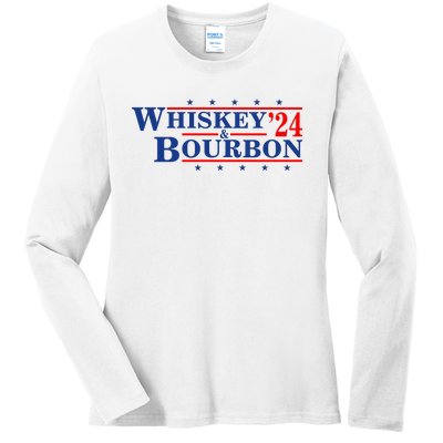 Funny Whiskey Bourbon Whiskey 24 And Bourbon Ladies Long Sleeve Shirt