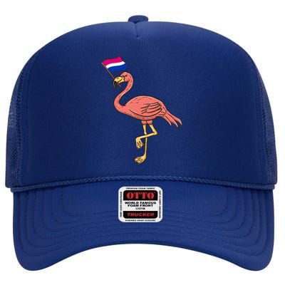 Flamingo With Bisexual Pride Flag Funny Gift High Crown Mesh Back Trucker Hat