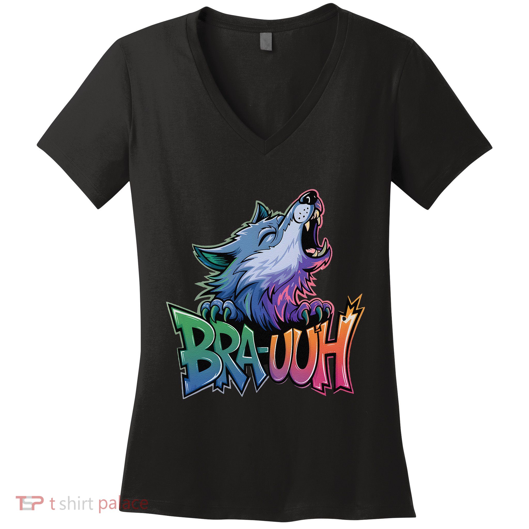 Funny Wolf Bruh For Teensmeme Graphic Women's V-Neck T-Shirt