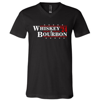 Funny Whiskey Bourbon Whiskey 24 And Bourbon V-Neck T-Shirt