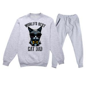 Funny WORLDS BEST CAT DAD Premium Crewneck Sweatsuit Set