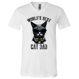 Funny WORLDS BEST CAT DAD V-Neck T-Shirt