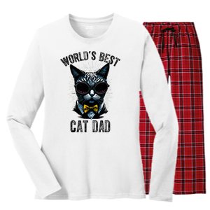 Funny WORLDS BEST CAT DAD Women's Long Sleeve Flannel Pajama Set 