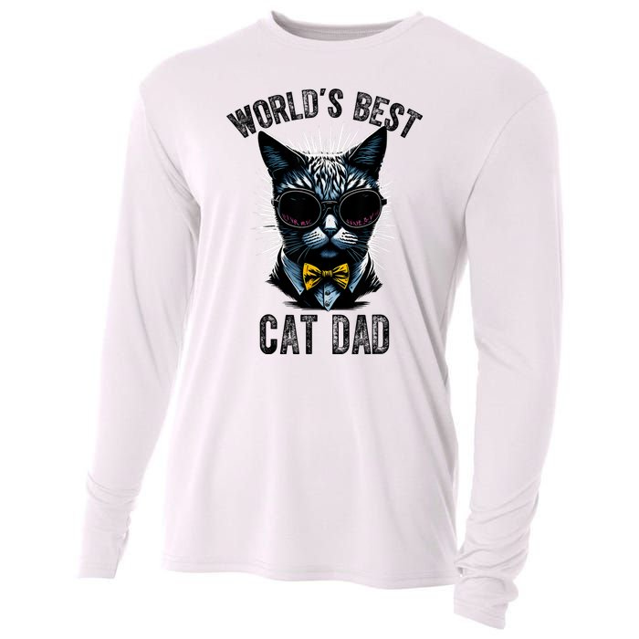 Funny WORLDS BEST CAT DAD Cooling Performance Long Sleeve Crew