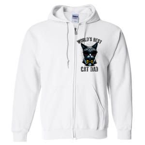 Funny WORLDS BEST CAT DAD Full Zip Hoodie