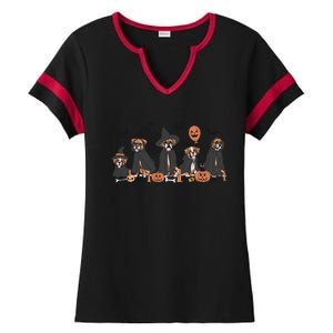 Five Witch Boxer Dog Halloween Boxer Dog Spooky Season Gift Ladies Halftime Notch Neck Tee