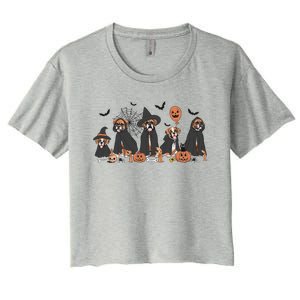 Five Witch Boxer Dog Halloween Boxer Dog Spooky Season Gift Women's Crop Top Tee