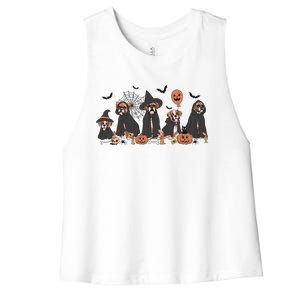 Five Witch Boxer Dog Halloween Boxer Dog Spooky Season Gift Women's Racerback Cropped Tank