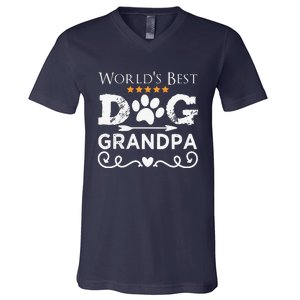 Funny Worlds Best Dog Grandpa Fathers Day Dog Dad V-Neck T-Shirt