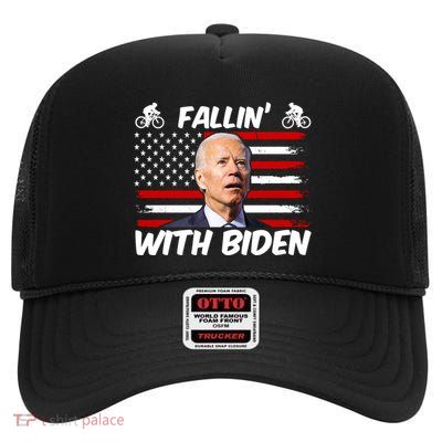 Fallin With Biden Funny Bike Meme High Crown Mesh Back Trucker Hat