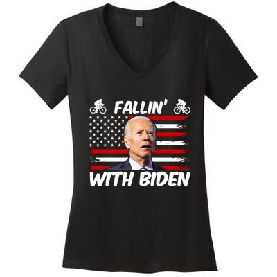 Fallin With Biden Funny Bike Meme Women's V-Neck T-Shirt