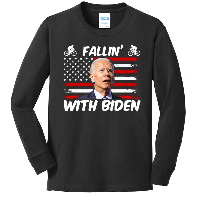 Fallin With Biden Funny Bike Meme Kids Long Sleeve Shirt