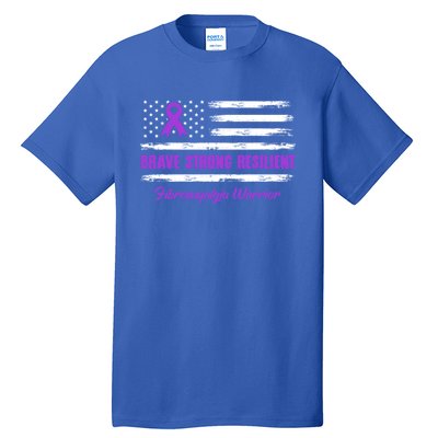 Fibromyalgia Warrior Brave Strong Resilient American Flag Cool Gift Tall T-Shirt