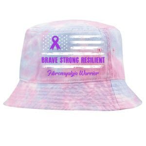 Fibromyalgia Warrior Brave Strong Resilient American Flag Cool Gift Tie-Dyed Bucket Hat