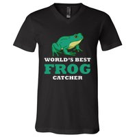 Frog World's Best Frog Catcher Frog Hunter V-Neck T-Shirt