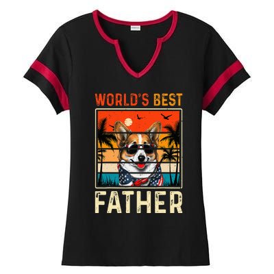 funny worlds best father retro fathers day dog dad Ladies Halftime Notch Neck Tee