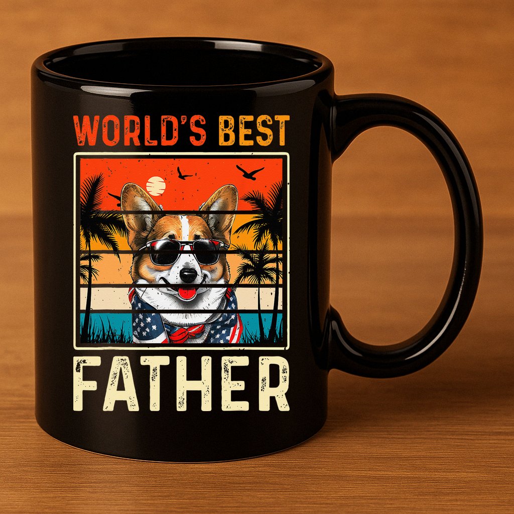 funny worlds best father retro fathers day dog dad 11oz C Handle Ceramic Mug