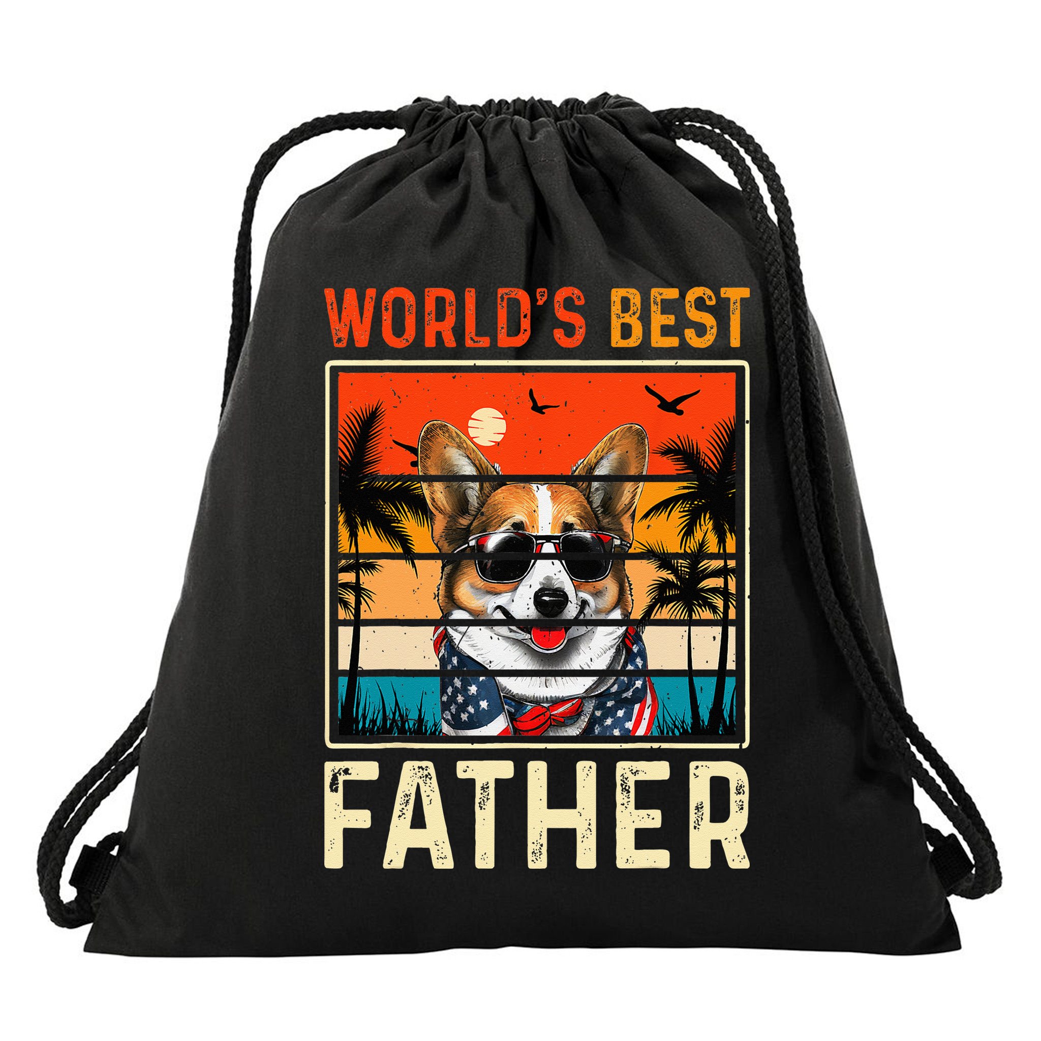 funny worlds best father retro fathers day dog dad Drawstring Bag