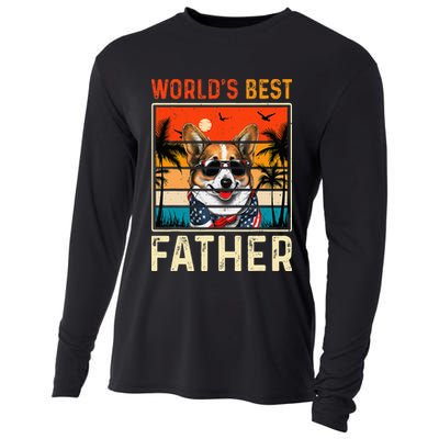 funny worlds best father retro fathers day dog dad Cooling Performance Long Sleeve Crew