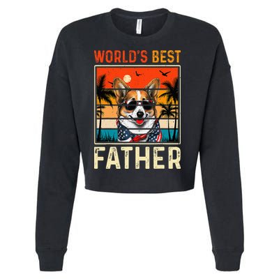 funny worlds best father retro fathers day dog dad Cropped Pullover Crew