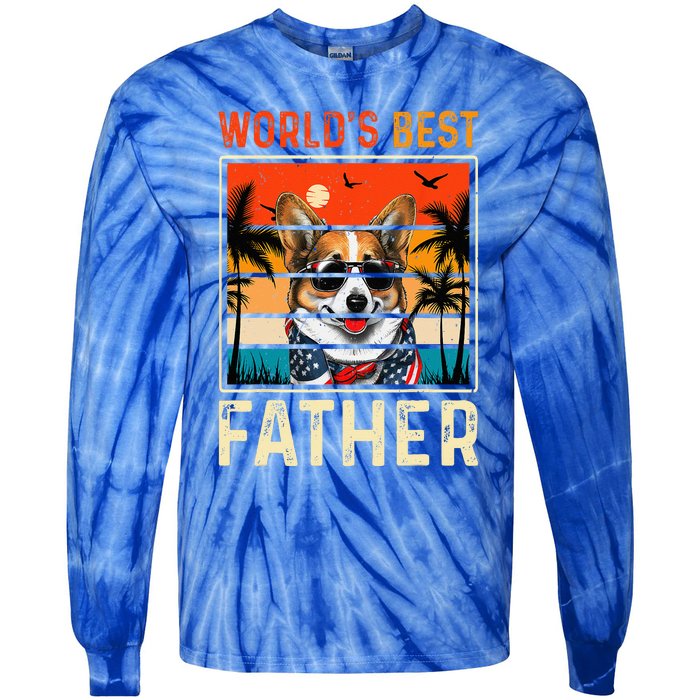 funny worlds best father retro fathers day dog dad Tie-Dye Long Sleeve Shirt