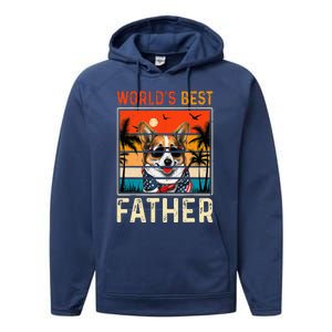 funny worlds best father retro fathers day dog dad Performance Fleece Hoodie