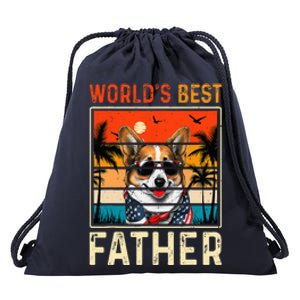 funny worlds best father retro fathers day dog dad Drawstring Bag