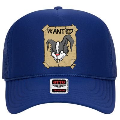 Funny Wanted Bad Rabbit Retro Wanted Poster Angry Bunny High Crown Mesh Back Trucker Hat