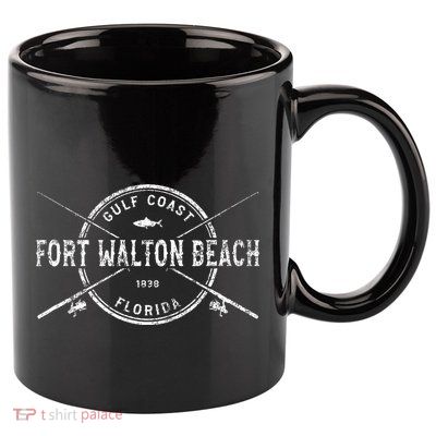 Fort Walton Beach Fl Vintage Crossed Fishing Rods 11oz C Handle Ceramic Mug