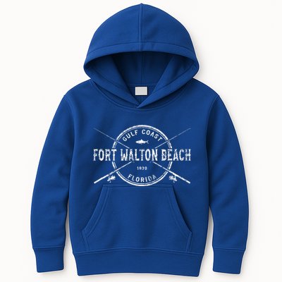 Fort Walton Beach Fl Vintage Crossed Fishing Rods Kids Hoodie