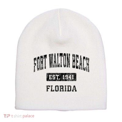 Fort Walton Beach Florida Fl Vintage Established Sports Short Acrylic Beanie