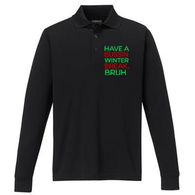 Funny Winter Break Christmas Teacher Last Days School Xmas Performance Long Sleeve Polo