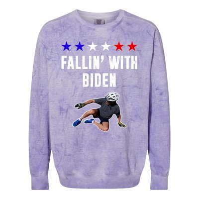 Fallin With Biden Funny Joe Biden Bike Fall Colorblast Crewneck Sweatshirt